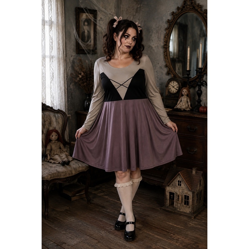 Women's Jester Harlequin Dress Halloween Costume Creepy Doll Gothic Plus Size
